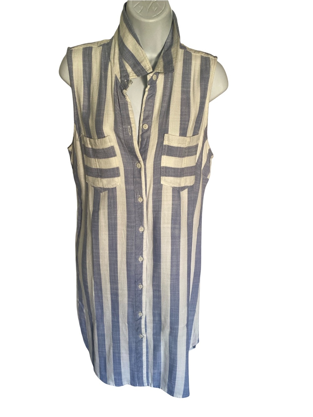 Hope & Harlow Button-Down Dress  Blue Cream-12 , armpit to armpit -19 L -37